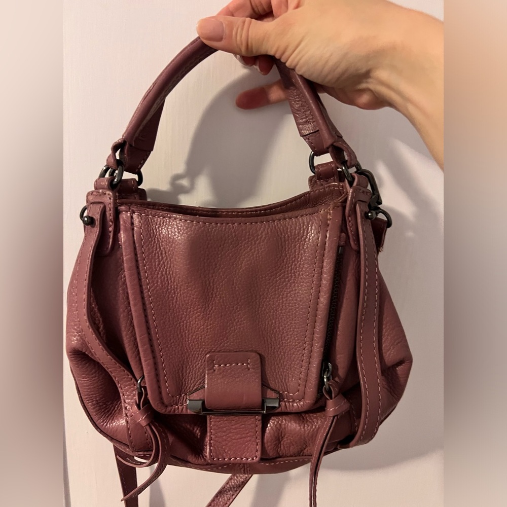 Kooba mini Jonnie mauve leather crossbody top handle bag